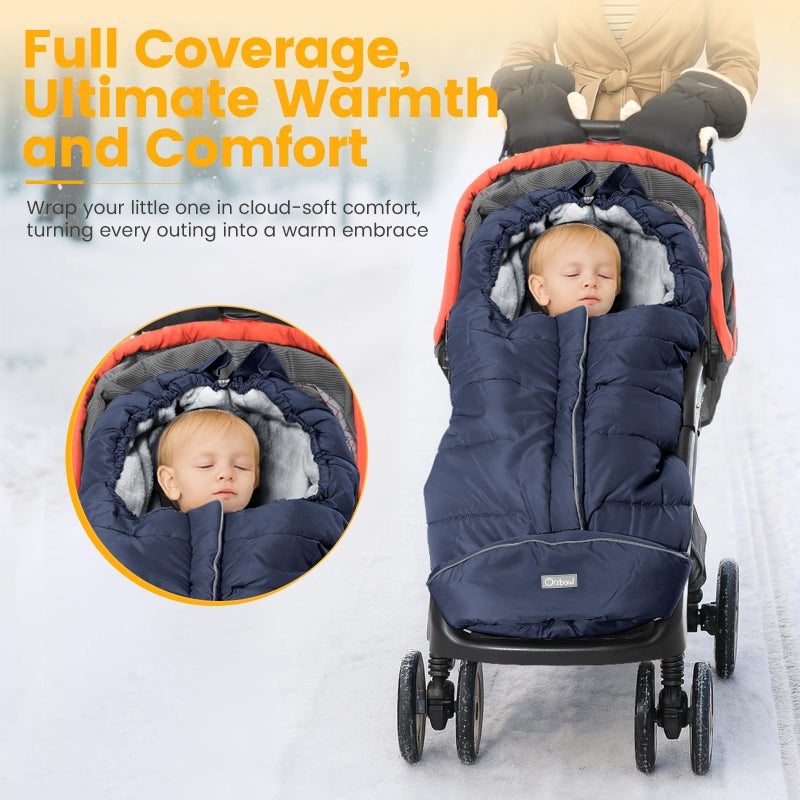 Orzbow Warm Bunting Bag Universal, Stroller Sleeping Bag Cold Weather, Waterproof Toddler Footmuff (Blue, Large) - Image 2